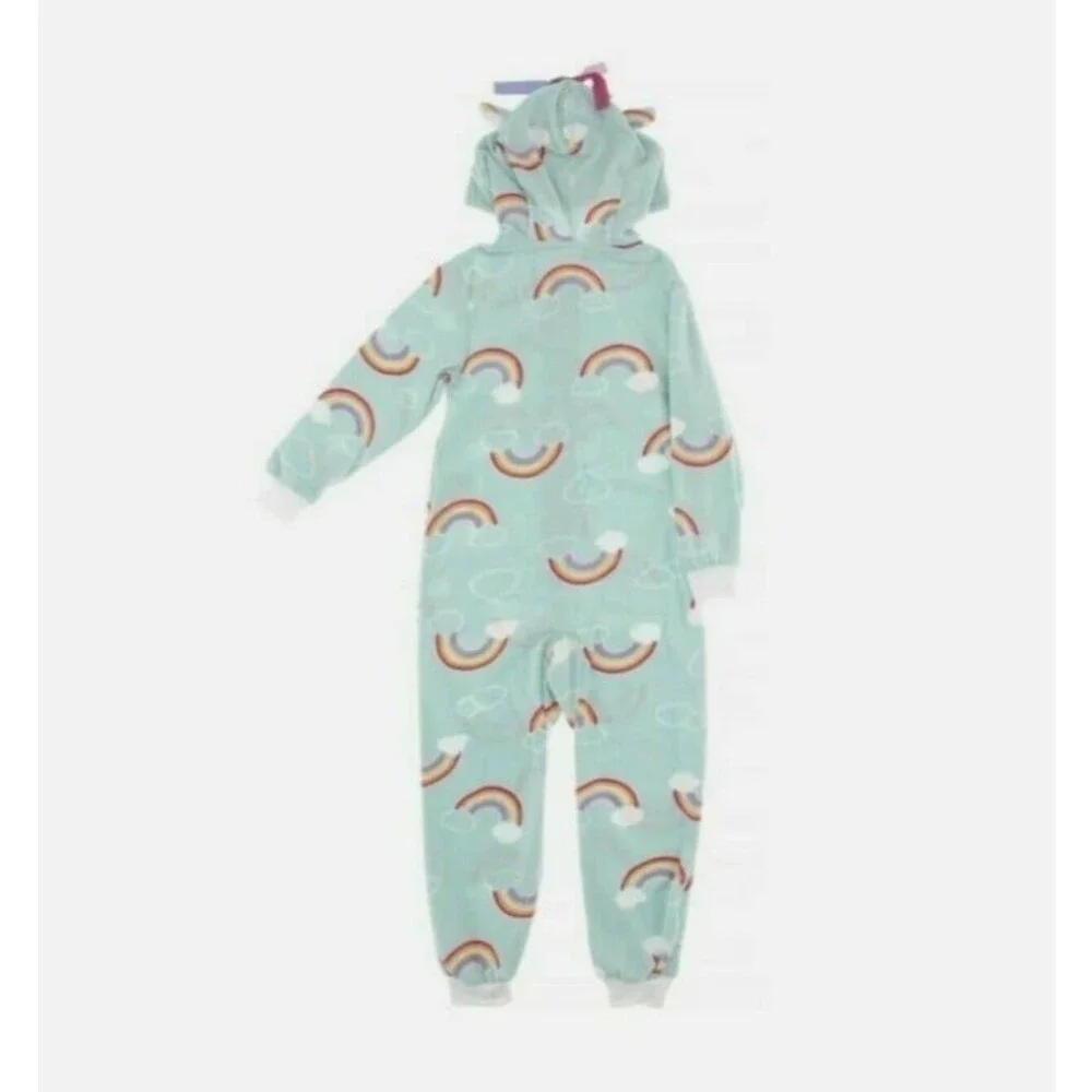 NWT Cat&Jack Rainbow Unicorn Hooded One Piece PJs sz 10/12 Large Youth